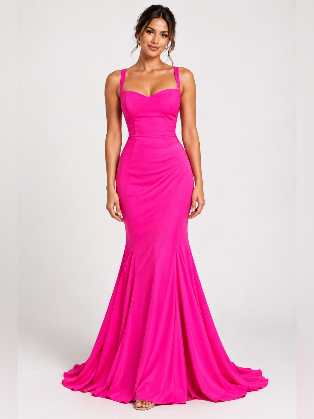 B. Darlin Hot Pink Mermaid Prom Dress Lace Up Back Formal Gown